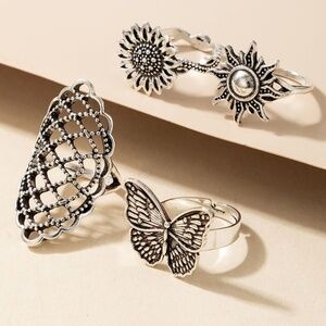 *ENSLEY* 4-Pc Silver x Geometric Fashion Ring Set